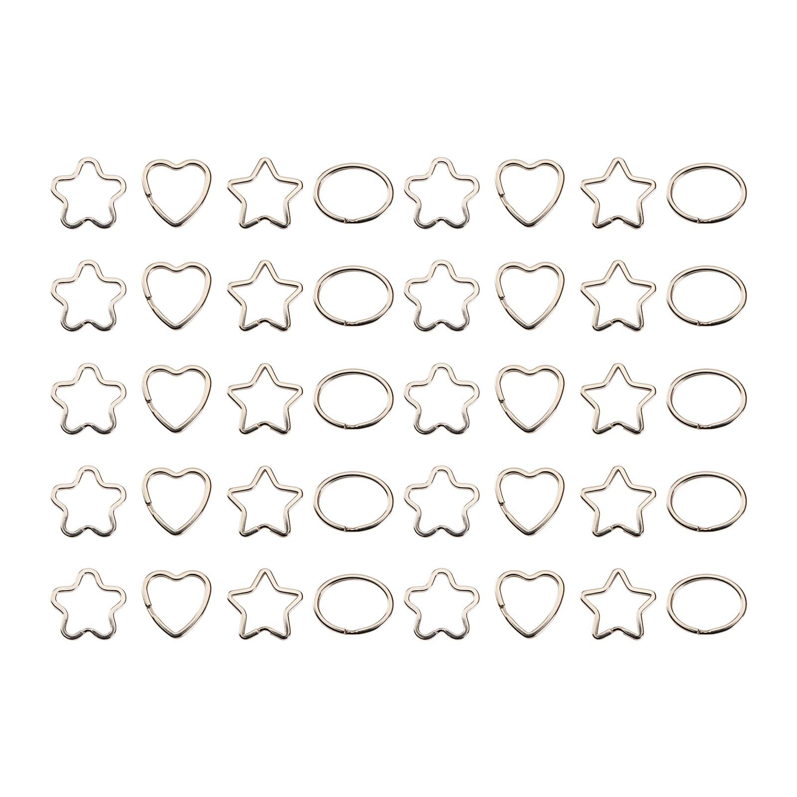 EMSea 30PCS Split Key Rings Star Heart Flower Oval Shape Nickel-Plated Metal Flat Keychain Rings for Car Home Keys Decoration Arts Crafts Making Attachment