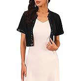 WOMLAYOUT Women's Formal Shrug for Evening Dresses Open Front Crop Cocktail Wedding Beaded Sparkle Sequin Bolero