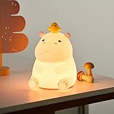 ATSUI Hippo Night Light, LED Squishy Novelty Animal Lamp, Food Grade Silicone, 2 Level Dimmable, Nursery Nightlight for Desk Decor, Funny Gifts Stuff for Boys Girls Baby, White Elephant Gifts