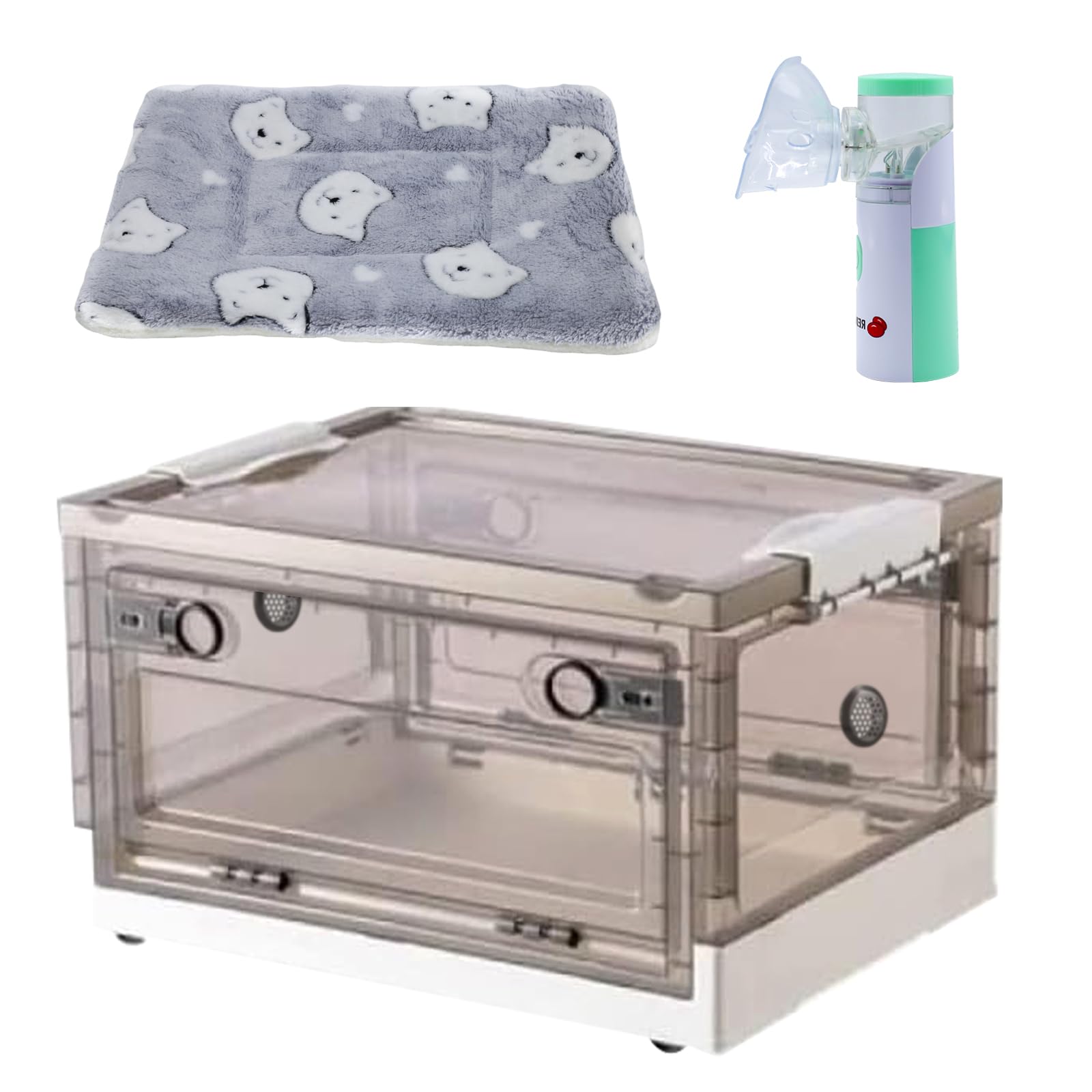 Photo 1 of TML Newborn Puppy Kitten Incubator, Dog Cat Pet Atomization Oxygen ICU Box, Pet Nncubator with Nebulization Kit and Pet Heating Pad (Capacity 66L)