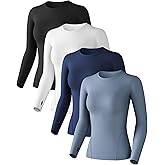 Women's Compression Shirt Long Sleeve Athletic Workout Tops Sun Protection Undershirt for Gym Yoga Running