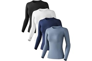 Women's Compression Shirt Long Sleeve Athletic Workout Tops Sun Protection Undershirt for Gym Yoga Running