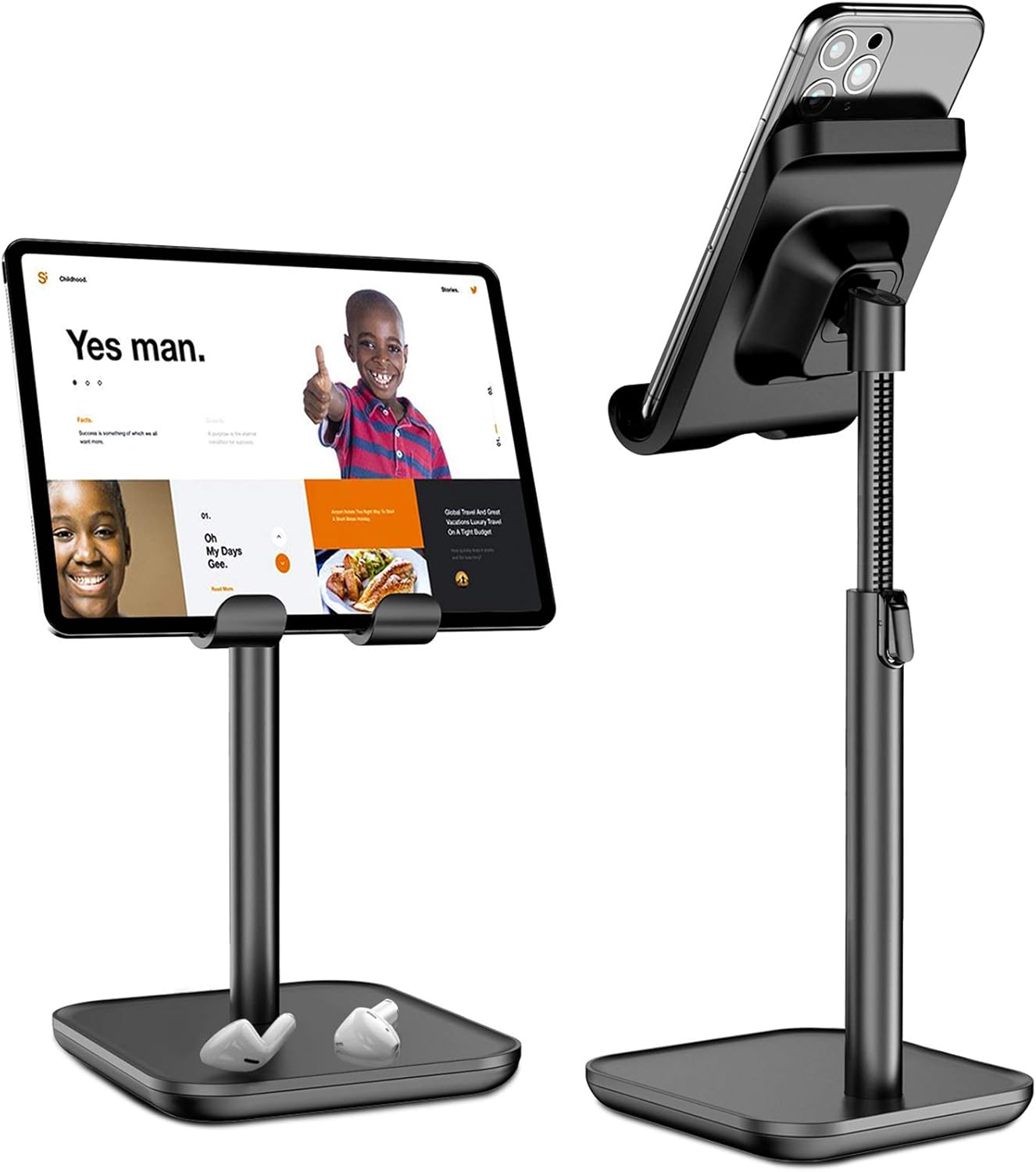 Cell Phone Stand for Desk, YIKA Upgraded Steady iPad Stand, Tablet Stand Holder, Height & Angle Adjustable, Thick Case Friendly, for All 4~11in Mobile Phones, Kindle, Tablet, iPad, Switch: Electronics