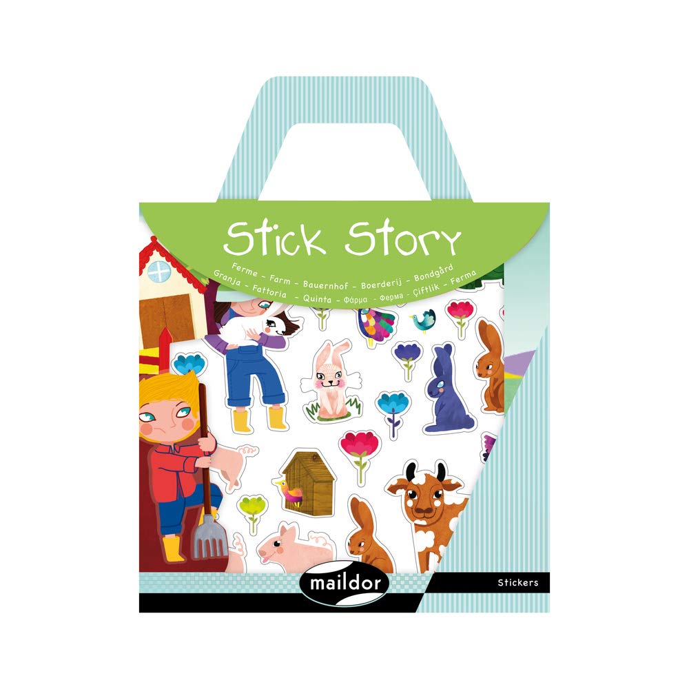 Maildor 566401O - Valisette Stick'story - 2 DECORS - Size:42x14 cm + 4 sheets of repositionable STICKERS - FARM (100 stickers) - Children's Creative Activity — image 1