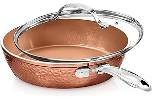 Gotham Steel Hammered 12 Inch Non Stick Frying Pan with Lid – Copper Nonstick Frying Pan, Premium Ceramic Cookware with Stay Cool Handles and Induction Plate for Even Heating, Dishwasher/Oven Safe