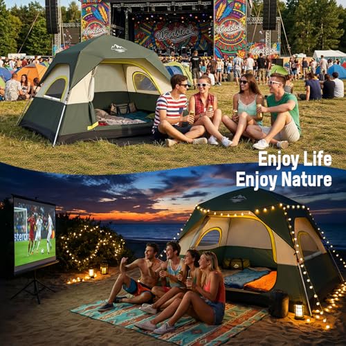 Tent 4 Person Tents for Camping - Instant Cabin Tent Setup in 50 Seconds with Rainfly & Windproof, Portable Pop Up Tents with Carry Bag for Family Outdoor Camping & Hiking