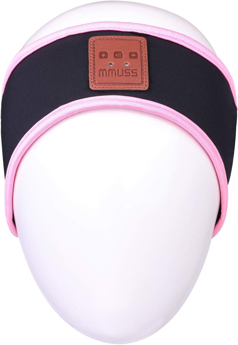 MMUSS Bluetooth Sleep Headphones Lycra Cool Mesh Lining Headband. Perfect for Side Sleeper Sports, Air Travel,Yoga.Wireless Headsets with Microphone Handsfree, Long Play Time,Washable(Pink1)