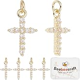 Beebeecraft 1 Box 10Pcs Small Gold Cubic Zirconia Cross Charm with Jump Ring Real 18K Gold Plated Brass Clear Crosses Pendant Charm for Jewelry Making Charms Necklace Bracelets Supplies DIY Crafts
