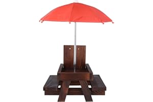 Squirrel Feeder, Wooden Squirrel Feeder Table with Umbrella Squirrel Picnic Table Automatic Pet Animal Feeding Funny Chipmunk