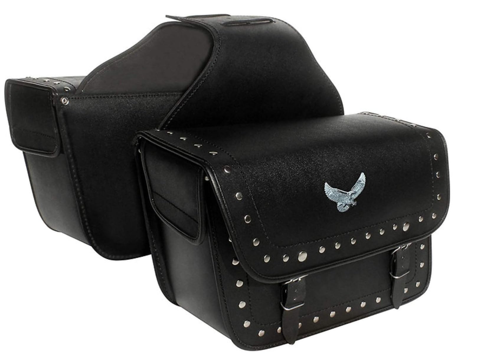 Motorbike Black Leather Saddle Bags Motorbike Panniers Pair Universal fit,