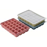 Ice Cube Trays with Lid, 3 Packs 72 Cubes Durable Stackable Flexible Silicone Ice Cube Trays for Freezer with Removable Silicone Lids for Baby Food, Whiskey, Cocktail, Coffee(Multicolor 3-Pack)