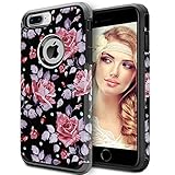 iPhone 8 Plus/7 Plus/6S Plus/6 Plus Floral Case for Girls Women, OEAGO Shockproof Heavy Duty Protection Dual Layer Armor Protective Cover for Apple iPhone 8Plus/7Plus/6SPlus/6 Plus (Rose Flower)