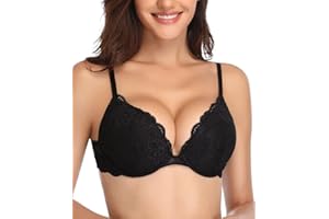 Deyllo Women’s Push Up Lace Bra Comfort Padded Underwire Bra Lift Up Add One Cup