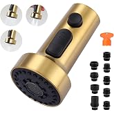 ARCORA Pull Down Kitchen Faucet Head Replacement with 13 Adapters, 3 Modes | Brushed Gold Sink Faucet Sprayer Head Compatible with Moen, Delta, American Standard Faucets, Anti-Splash, High Pressure