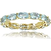 Ice Gems Sterling Silver Blue Topaz 5x3mm Oval-Cut Eternity Band Ring
