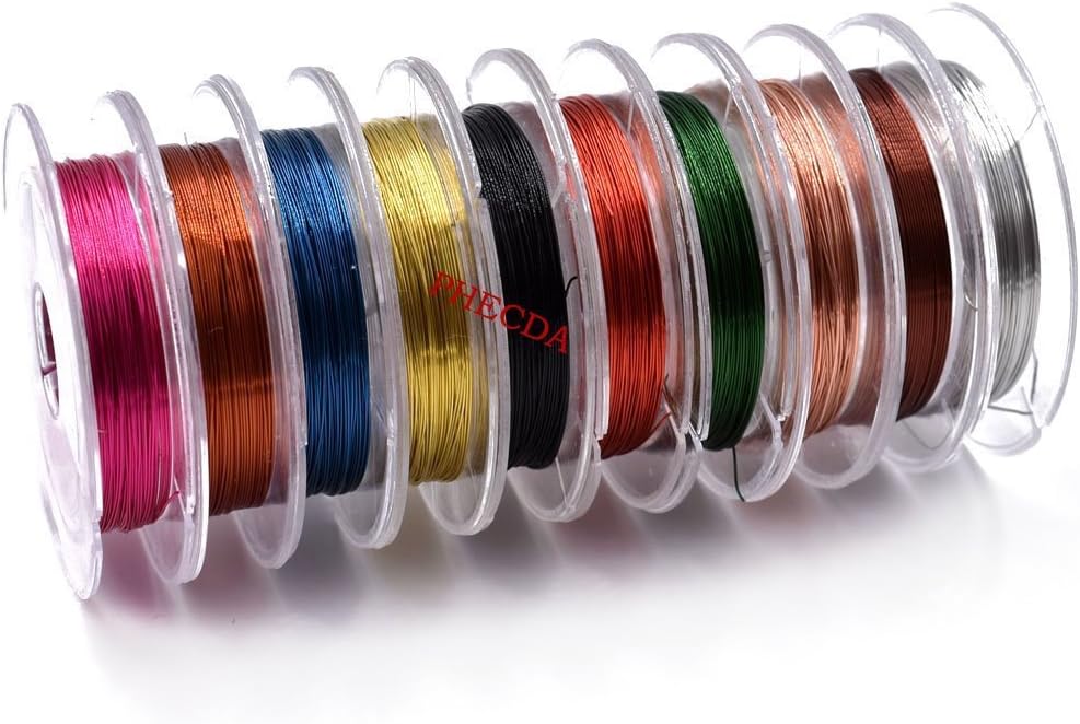 Phad Fishing 10 Spools Assorted Colors 0.3mm Copper Wire Fly Tying Material for Nymphs Making