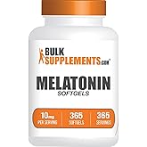BulkSupplements.com Melatonin 10 mg Softgels for Adults &ndash; Sleep Supplement, 10 mg per Serving, Gluten Free, 1 Softgel per Serving, 365 Count (Pack of 1)