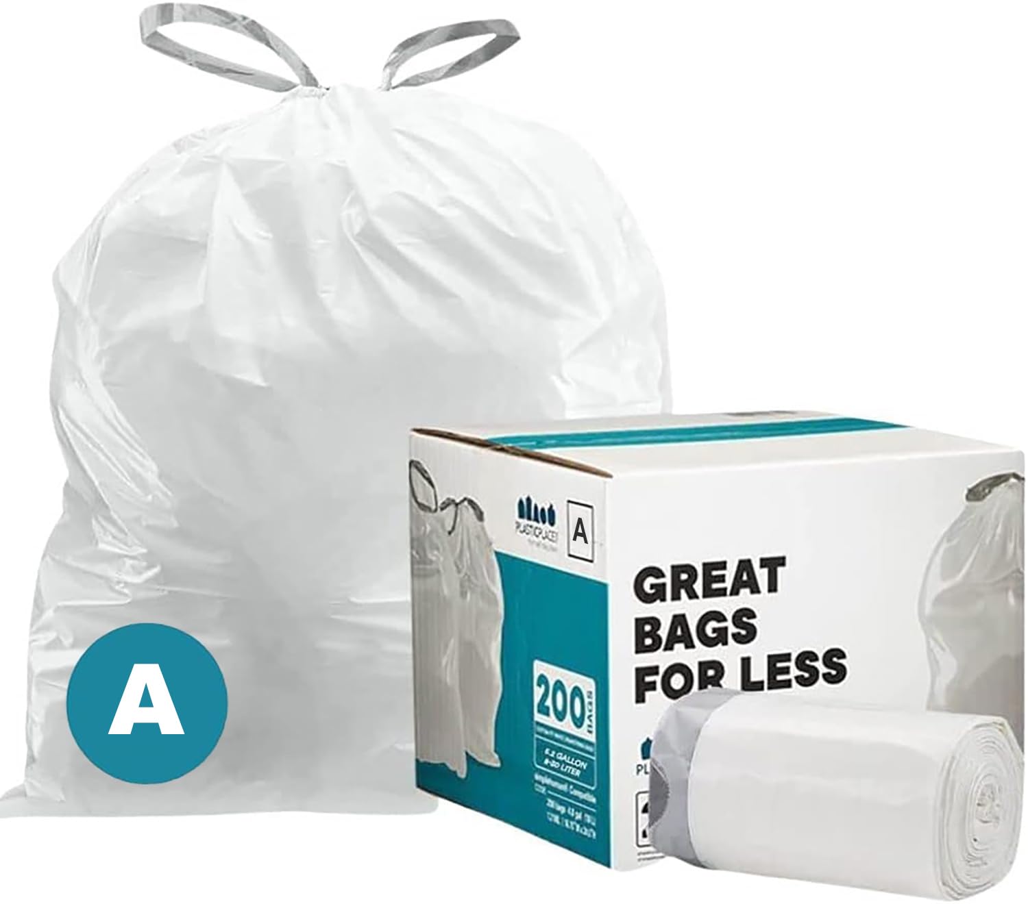 Photo 1 of Plasticplace Trash Bags, Code A Fit Compatible (200 Count) Garbage Bags Liner, White Drawstring Garbage Liners, 1.2-2 Gallon 4.5 Liter, Tear-Resistant, Scent-Free for Food Waste & Small Spaces