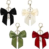 Larrel 4PCS Bow Purse Charms, Bow Keychain, Cute Bag Charms for Girls and Women, Purse Decorations for Wallet, Handbag, Backpack, Gift Decoration and DIY Crafts (Dark Green, Wine Red, White, Black)