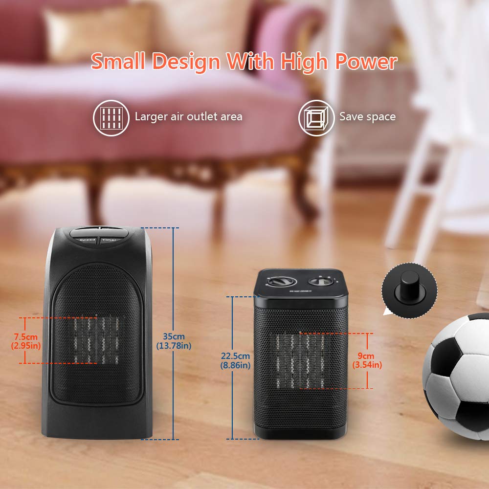 Portable Indoor Electric Space Heater- 3 Settings(1500/750W), Adjustable Thermostat with PTC Ceramic Heating Element, Tip-Over and Overheat Protection, for Office, Home