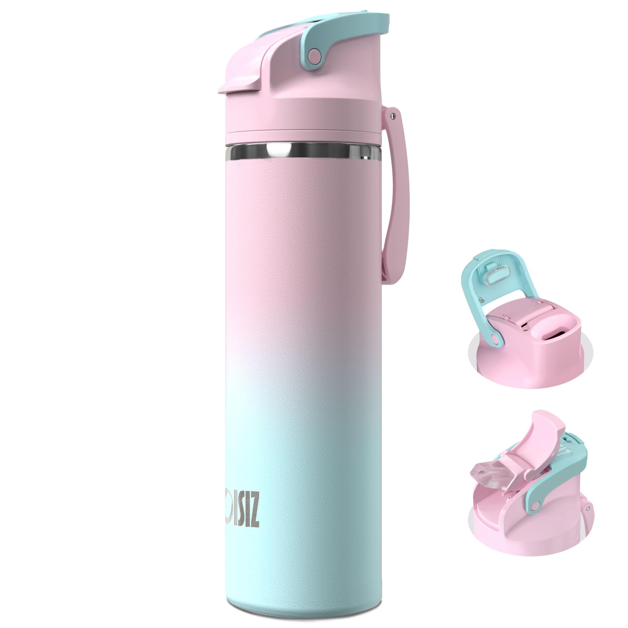 Photo 1 of OISIZ Insulated Water Bottle 24 oz with 2 in 1 Spout and Straw Lid,One Click Safety Lock,100% Leakproof,Keep Cold 24H,Vacuum Stainless Steel Water Bottle for School,Travel and Sports,Dishwasher Safe
