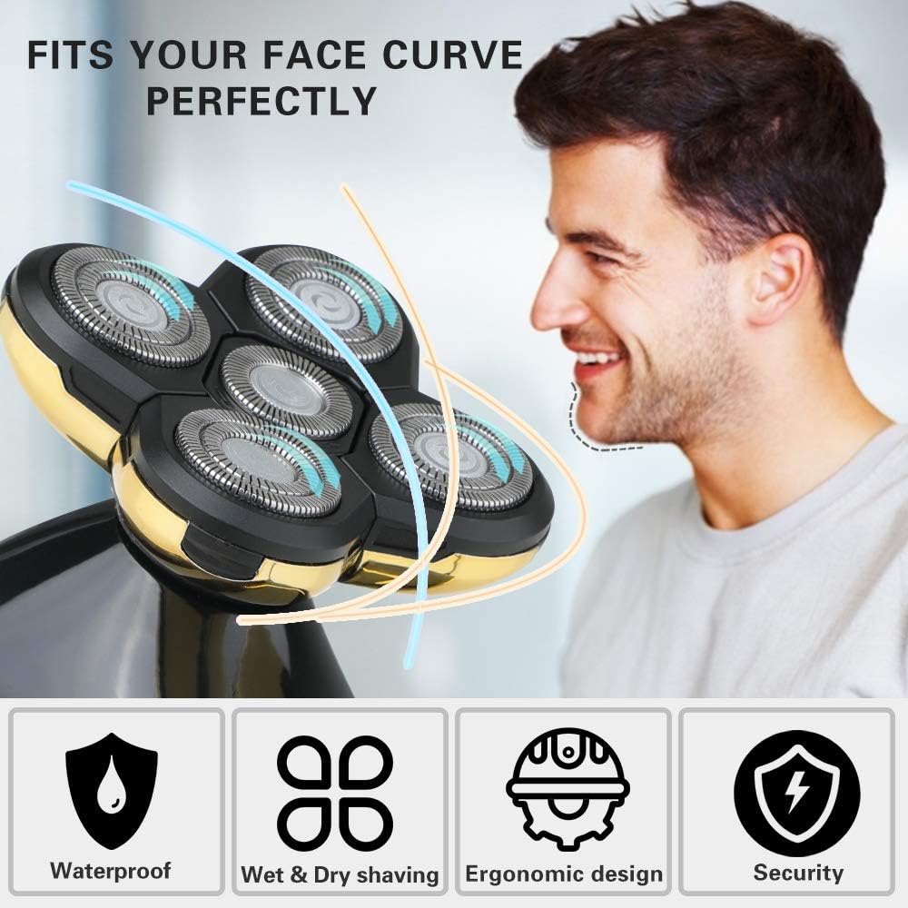 Flowind Shaver Razor Head Shavers for Men, Waterproof Electric Shavers for Bald with 5D ...
