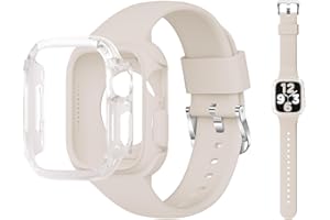 XYF Compatible for Sport Apple Watch Bands 41mm 40mm 38mm with Case Bumper, Women Men Soft Silicone Skin-friendly Straps Protective Cover for iWatch Series 9 8 7 6/SE 5 4 3 2 1