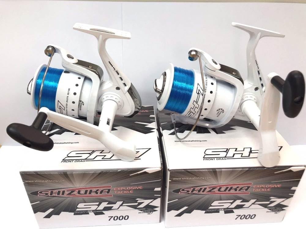 2 x SHIZUKA SK7 70 SEA LARGE LINEAEFFE FISHING BEACH PIER REELS WITH LINE WHITE