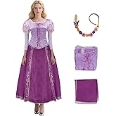 Saephaw Rapunzel Dress Princess Costume for Women Purple Lepe Cosplay Tops Skirt with Braided Wig Headbands for Halloween