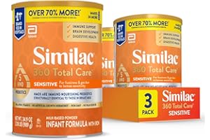 Similac 360 Total Care Sensitive Infant Formula for Fussiness & Gas Due to Lactose Sensitivity, Has 5 HMO Prebiotics, Baby Formula Powder, 34.9-oz Value Can, Pack of 3