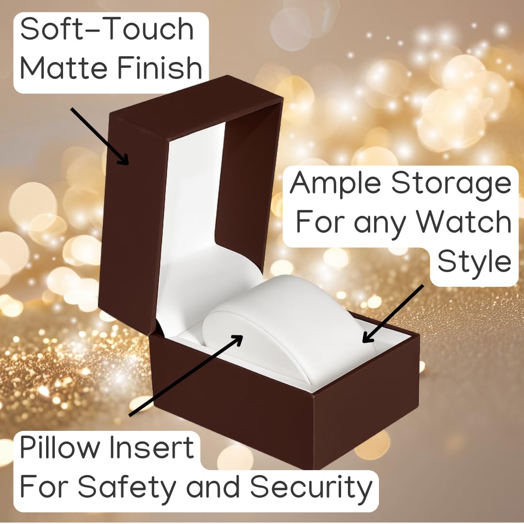 Prestige & Fancy Premium Brown Watch Gift Box with Pillow – Single Watch case Storage Box PU Wristwatch Display Case Organizer for men and women for Christmas, Birthdays, Anniversary (Brown)