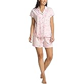 PJ ESSENTIALS Women's 2 Piece Holiday Pajamas - Soft Short Sleeve Button Down Sleepwear Top and PJ Shorts Loungewear Set