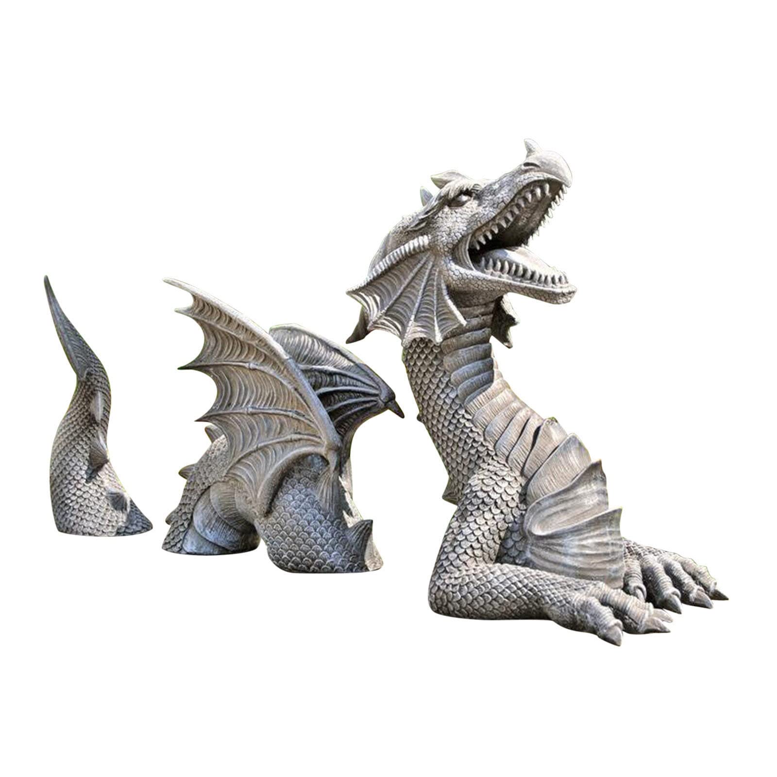 Dragon Garden Statue - Large Resin Gothic Dragon Ornament for Outdoor Lawn & Castle Moat