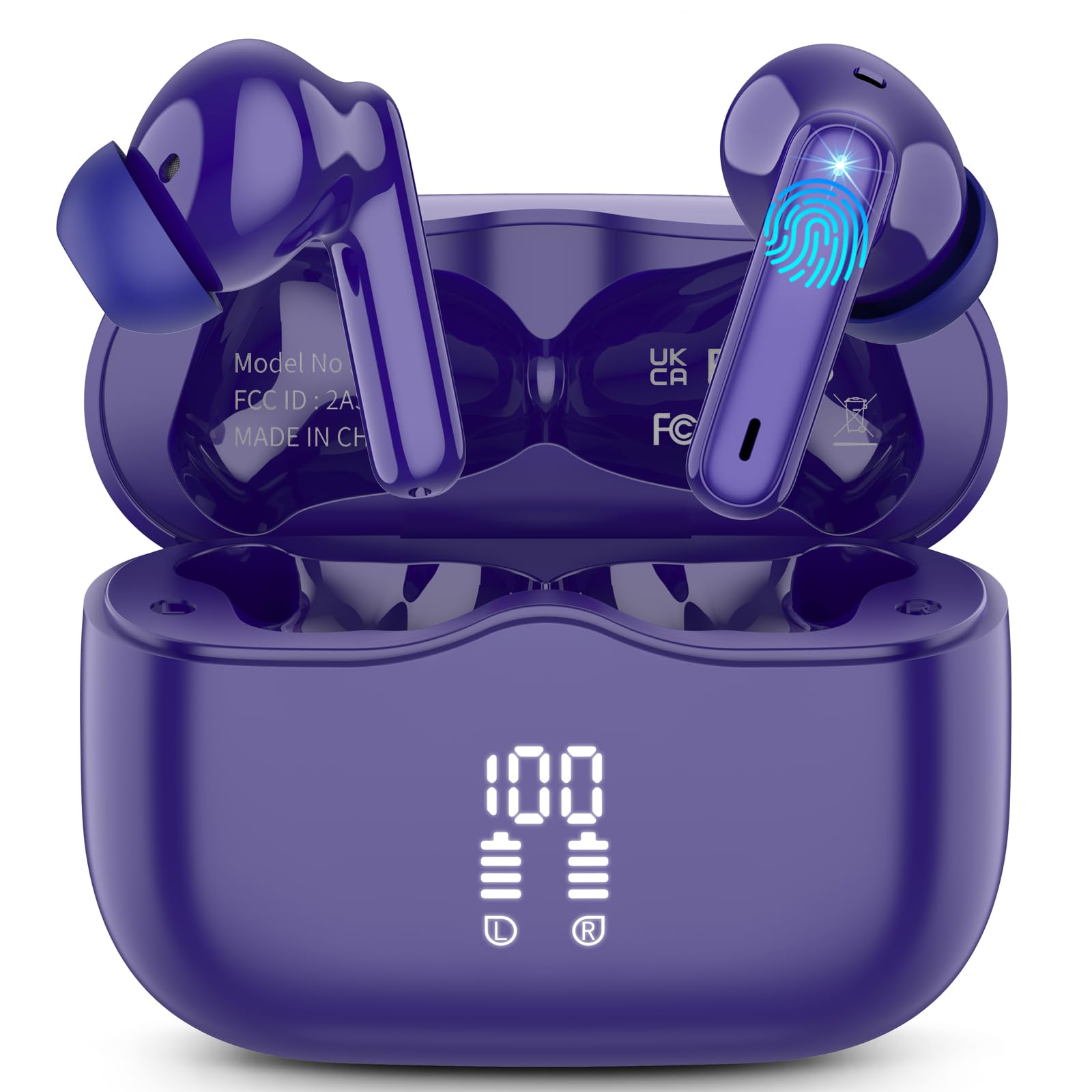 Wireless Earbuds, Bluetooth 5.4 Headphones in Ear with HiFi Stereo Deep Bass, 4 ENC Noise Cancelling Mic Wireless Earphones 40H Playtime, Bluetooth Earbuds Dual LED Display, IP7 Waterproof, Navy-Blue