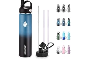SENDESTAR Water Bottle 24oz Double Wall Vacuum Insulated Leak Proof Stainless Steel Sports Water Bottle—Wide Mouth with New F