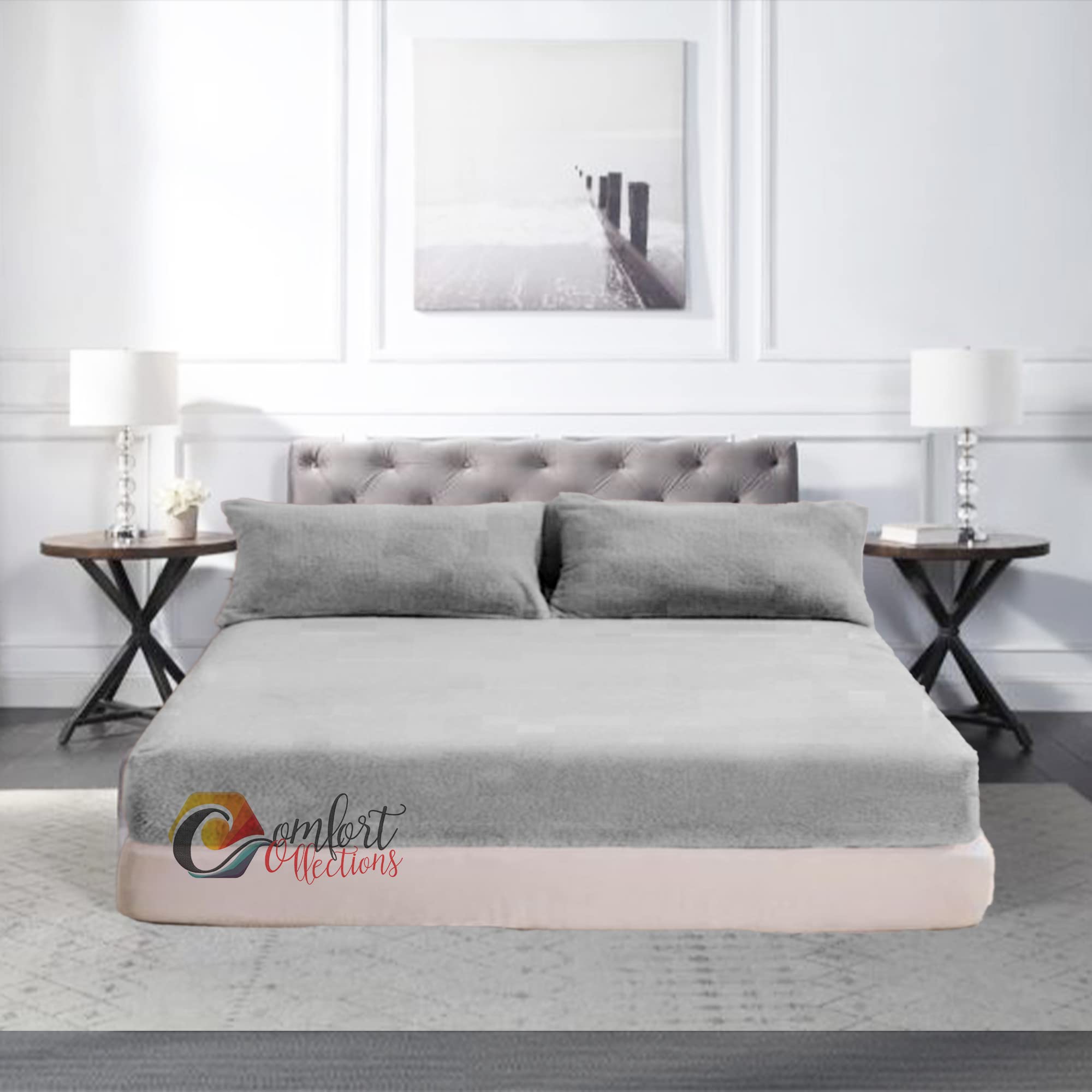 Extra Deep Fitted 30cm Teddy Fleece Fitted Bed Sheet Plain Thermal Warm and Cosy Soft Luxury Bedding Silver Fitted Bed Sheet King 150cm x 200cm + 30cm Approximate — image 1