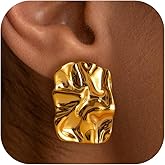 Gold and Silver Earrings for Women, Statement 14k Gold-Planed and Silver Hypoallergenic Earrings, Trendy Hammered asymmetrical and Curved Flowers Jewelry for Women & Gift