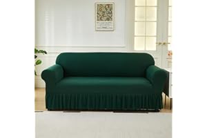 KAIJIE 2-Seater Elastic Sofa Cover Anti cat Scratch Suitable for All Seasons Skirt Edge Design Anti Slip Furniture Protective coverInk Green