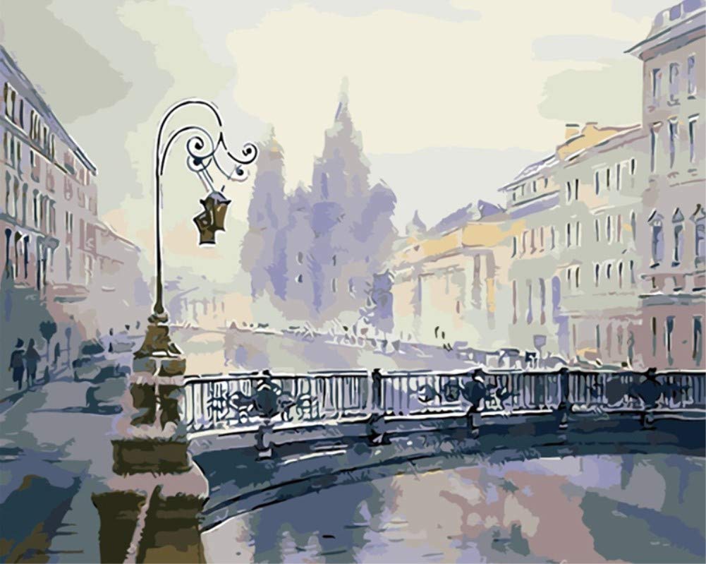 DIY Paint by Numbers for Adults, ABEUTY City Silhouette Street Light 16x20 inches Number Painting Art Therapy