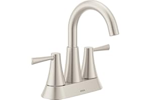 Moen Ronan Spot Resist Brushed Nickel Two-Handle 4" Centerset Modern Bathroom Faucet with Push-Down Drain, 84022SRN