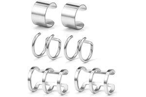 Ruifan Stainless Steel Ear Cuff Non piercing Fake Clip-on Cartilage Earring Set Women Men 6pcs