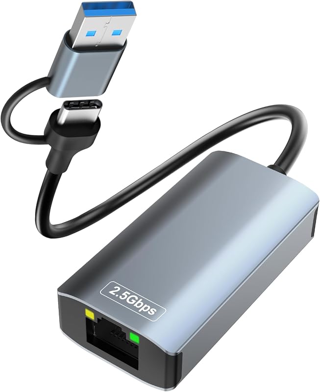 Adaptador USB C a Ethernet 2500Mbps,2 en 1 Adaptador USB Ethernet RJ45 2.5Gbps,adaptador ethernet,USb c eTHer net,eTherNet Usb c,aDaptador ether Net a USb c Compatible con Windows,Mac,IOS,Linux,Chrome — foto 1 de 6