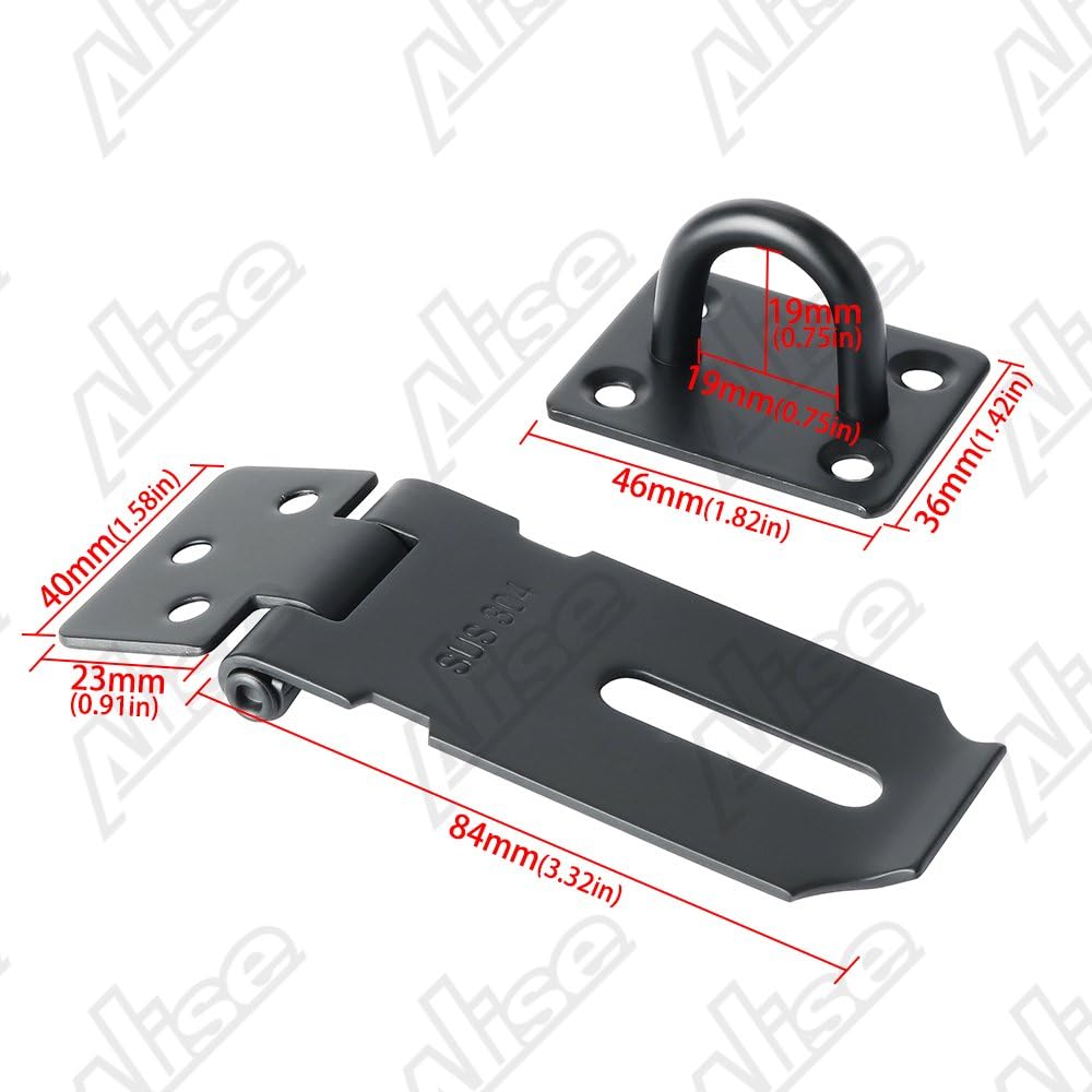 Alise MS9B-3C Padlock Hasp Door Clasp Gate Lock Latch, SUS 304 Stainless Steel Matte Black Finish - - 