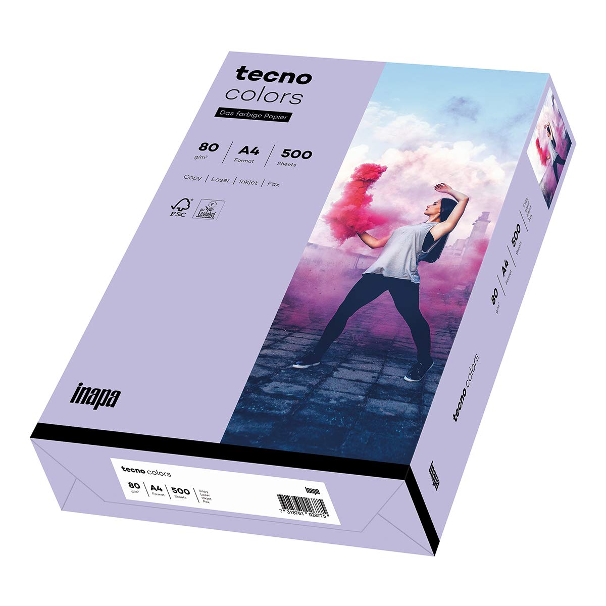 inapa Coloured Printer Paper, Tecno Colours: 80 g/m², A4, 500 Sheets, Purple