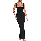 Aprilake Women's Elegant Sleeveless Square Neck Bodycon Ruched Long Evening Party Dress