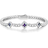 FANCIME Birthstone Bracelets 4mm Sterling Silver Tennis Bracelets Square Gemstone Birthday Fine Christmas Jewelry Gifts for Women 7.2"