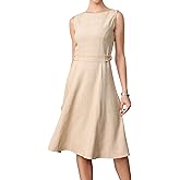 Allegra K Linen Dress for Women Sleeveless Boat Neck Adjustable Waist A Line Summer Business Casual Dresses