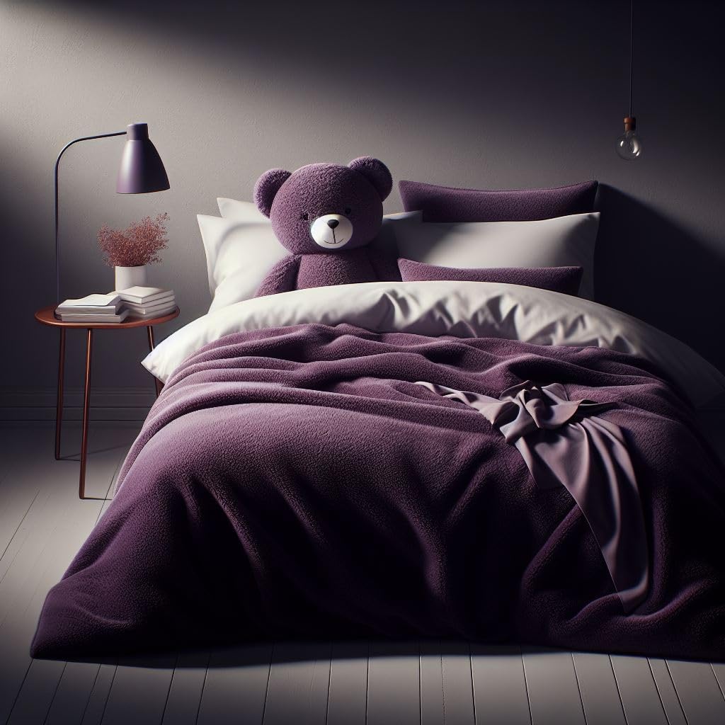 Comfort Collections Teddy Bear Duvet Cover Set Super Soft Fleece Warm Winter Quilt with Pillowcases Plum Single 135cm x 200cm Approximate