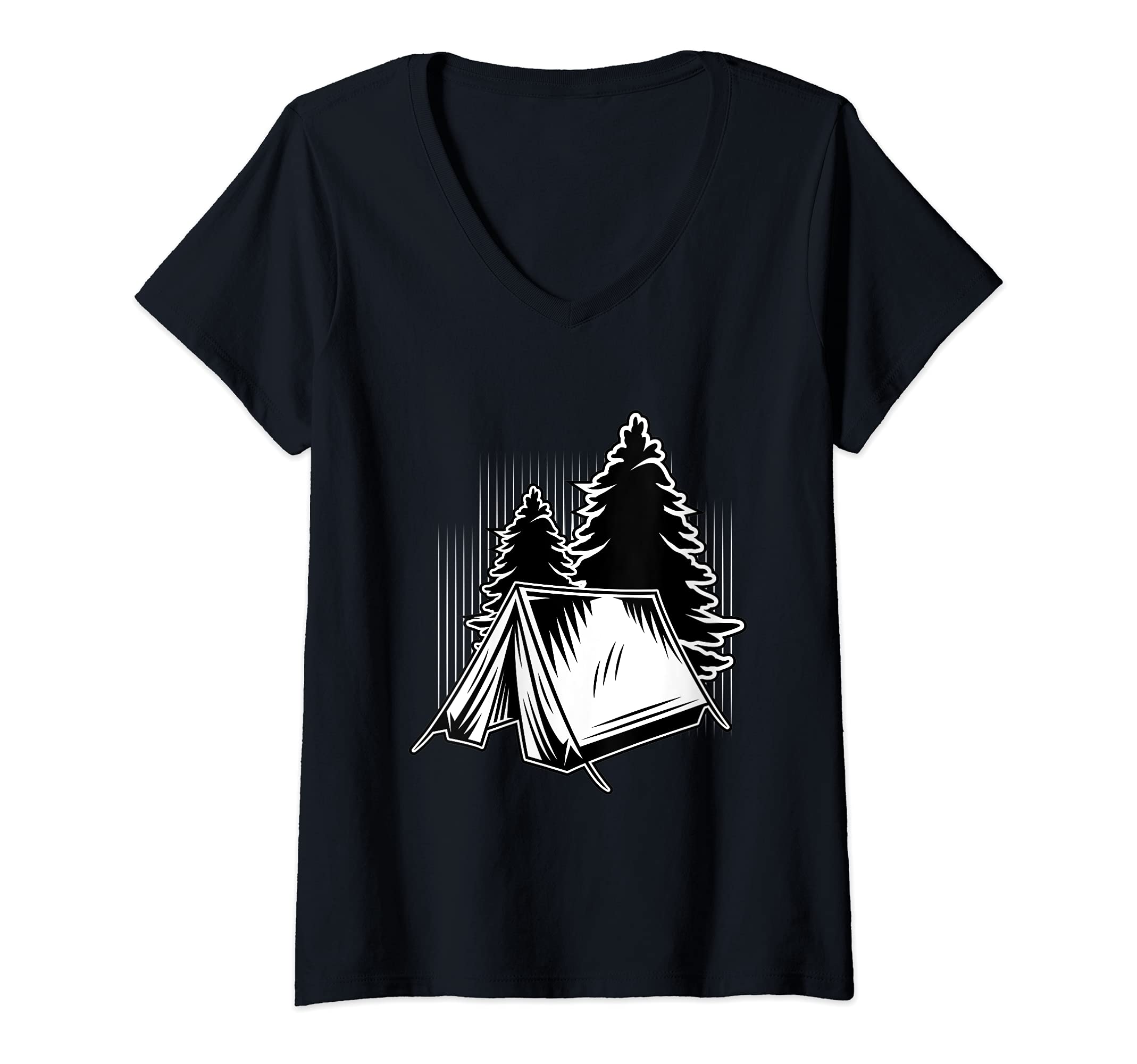 Womens Camping Tent I Forest Nature Hiking Camper V-Neck T-Shirt