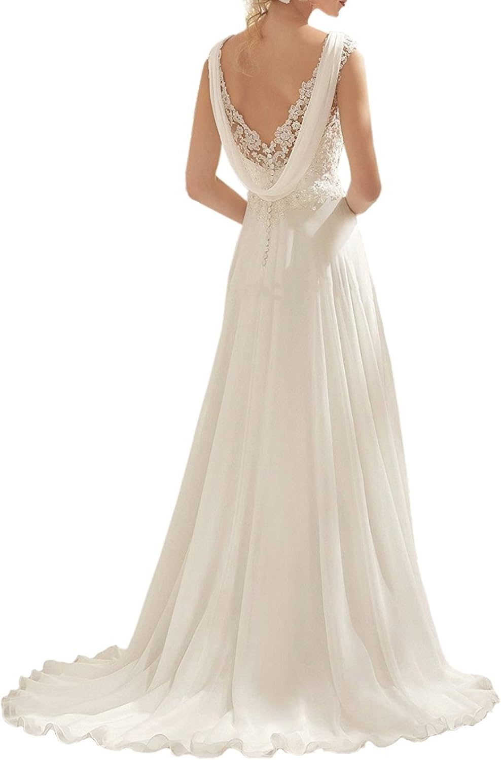 Abaowedding Women's Wedding Dress Lace Double V-Neck Sleeveless Evening Dress at  Women’s Clothing store